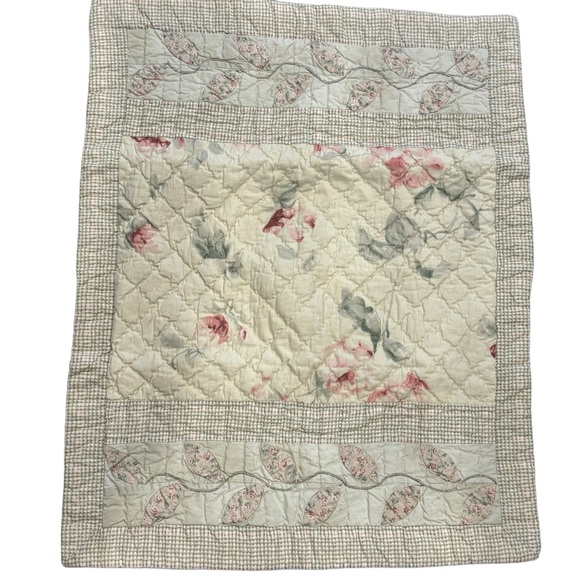 Cottage-core Floral Quilted Pillow Sham Standard 23X28” Cream Pink Green… - Picture 1 of 9